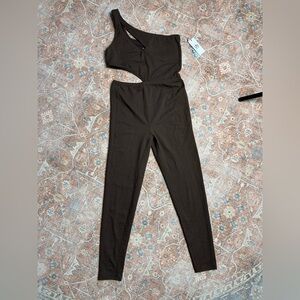 🤎Gigi C One-Shoulder Cutout Leotard – brown Textured Fabric, NWT, Size M